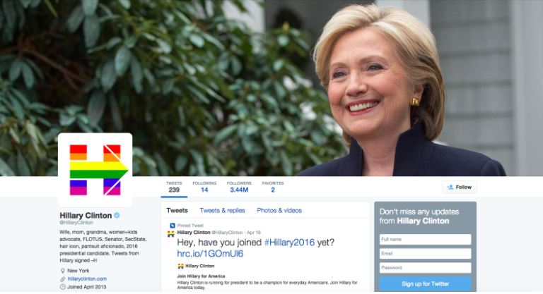 Hilary Clinton Twitter Page April 28 2015